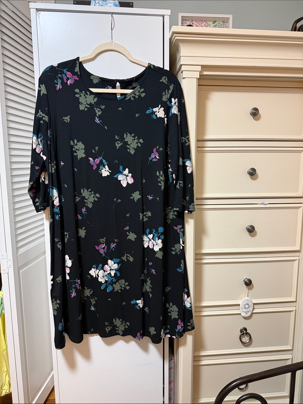 J. Jill Black Floral Swing dress with White and Teal Accents